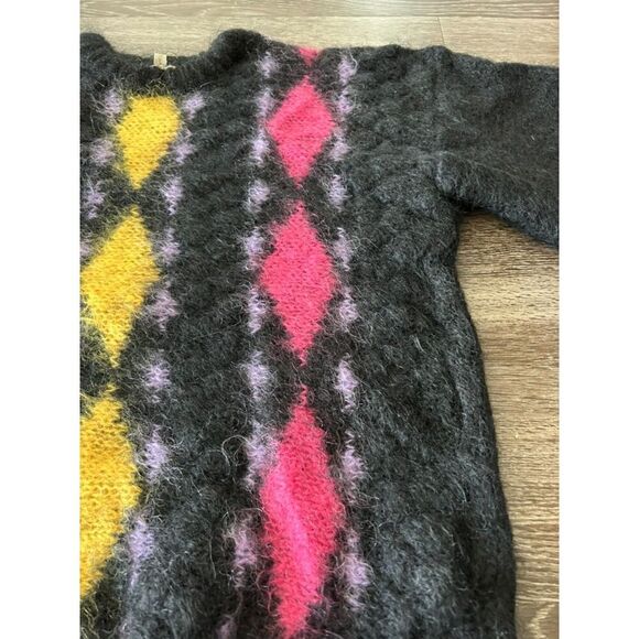 Vintage Tam O’Shanter Mohair Sweater‎ Large Black Argyle UK Made 80s PunK Unisex - Picture 3 of 6